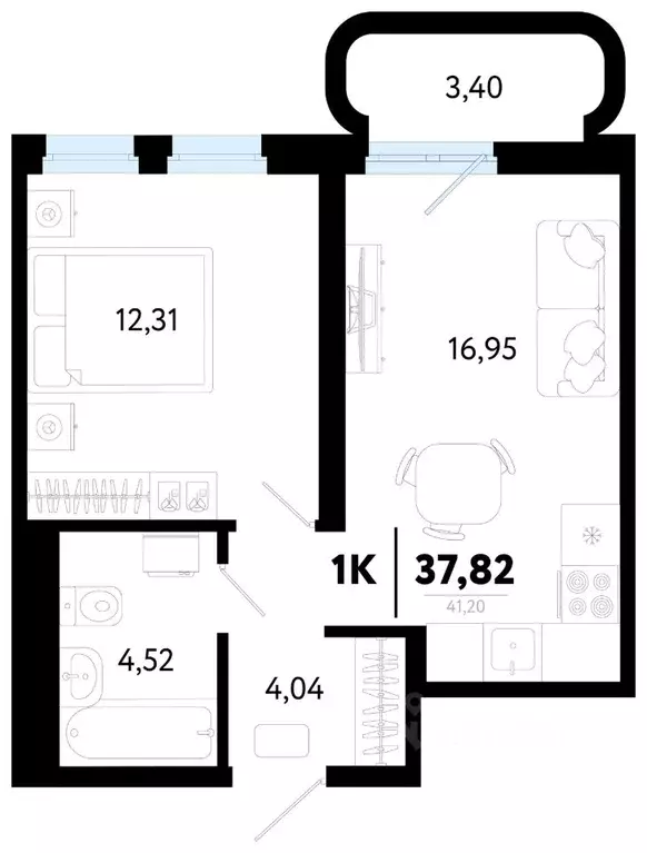 1-к кв. Тюменская область, Тюмень ул. Василия Малкова, 32 (37.82 м) - Фото 1