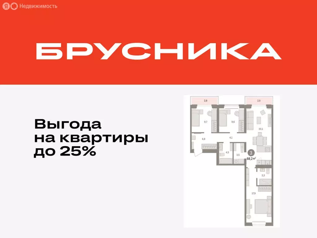 3-комнатная квартира: Тюмень, жилой комплекс На Минской (88.16 м) - Фото 0