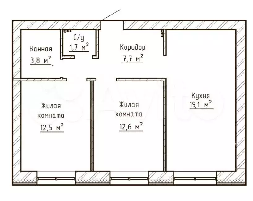 2-к. квартира, 58,2 м, 1/6 эт. - Фото 1