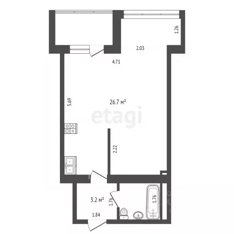 1-к кв. Самарская область, Тольятти Революционная ул., 56 (32.0 м) - Фото 1