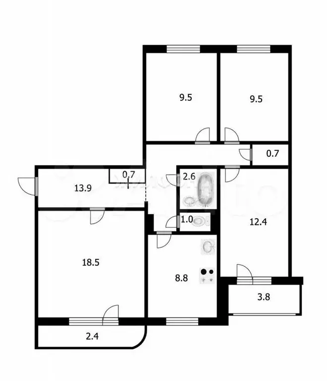 4-к. квартира, 80 м, 9/9 эт. - Фото 0