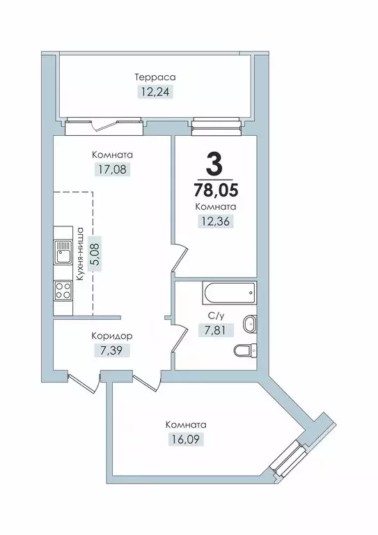 3-комнатная квартира: посёлок Рощино, Лесопарковая улица, 3 (64.9 м) - Фото 1