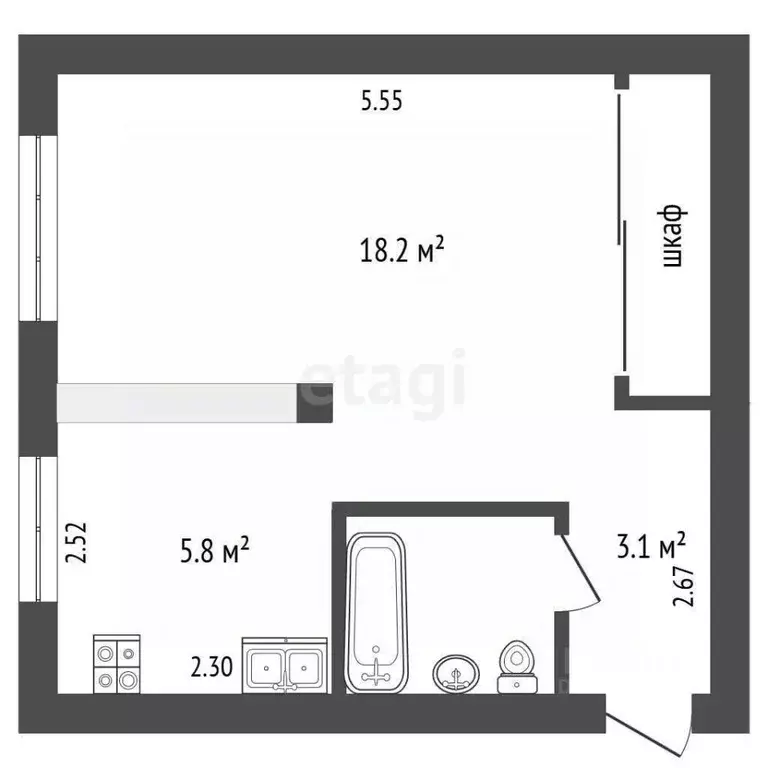 1-к кв. Архангельская область, Архангельск Троицкий просп., 81 (30.0 ... - Фото 2
