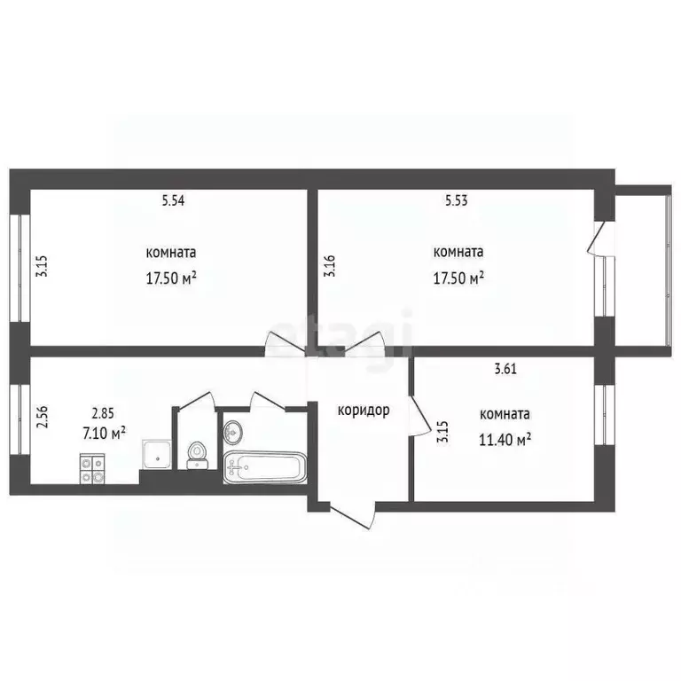 3-к кв. Ямало-Ненецкий АО, Ноябрьск ул. Ленина, 58 (65.3 м) - Фото 2