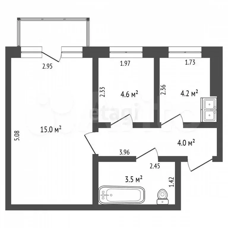 2-к. квартира, 31 м, 2/2 эт. - Фото 1