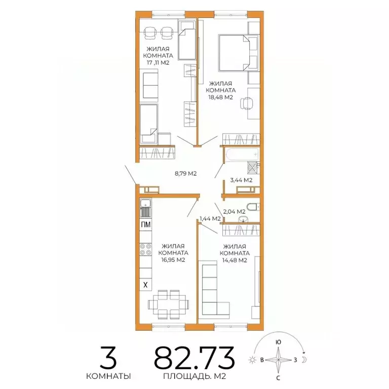 3-к кв. Пензенская область, Пенза Побочинская ул., с9 (82.73 м) - Фото 0