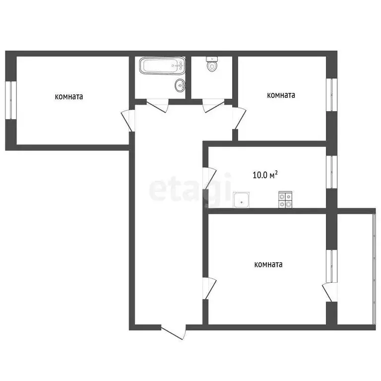 3-комнатная квартира: Нальчик, улица Мальбахова, 62 (55.9 м) - Фото 1