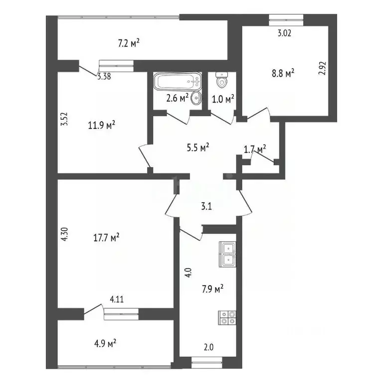 3-к кв. Севастополь ул. Генерала Мельника, 15 (66.8 м) - Фото 2