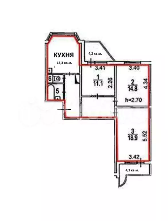 3-к. квартира, 83 м, 3/17 эт. - Фото 0