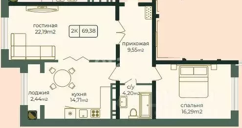 2-к кв. Дагестан, Каспийск просп. Акулиничева (69.38 м) - Фото 0