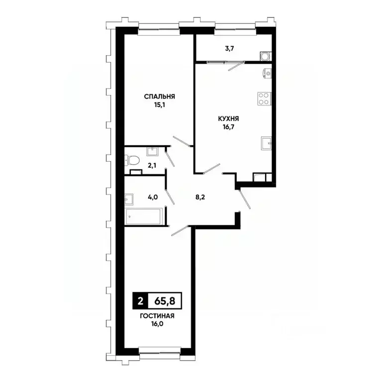 2-к кв. Ставропольский край, Ставрополь просп. Российский, 16к1 (65.8 ... - Фото 1