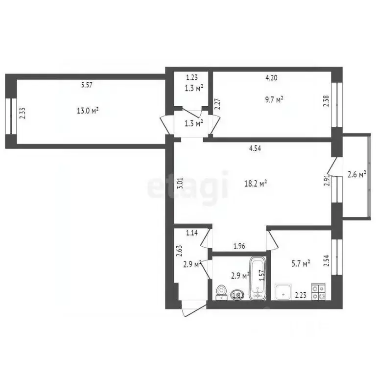 3-к кв. Башкортостан, Стерлитамак ул. Голикова, 24 (55.0 м) - Фото 1