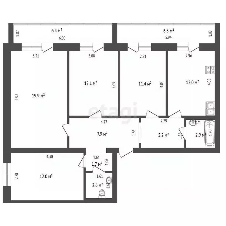 3-к кв. Тюменская область, Тюмень ул. Ю.-Р.Г. Эрвье, 16 (87.7 м) - Фото 1