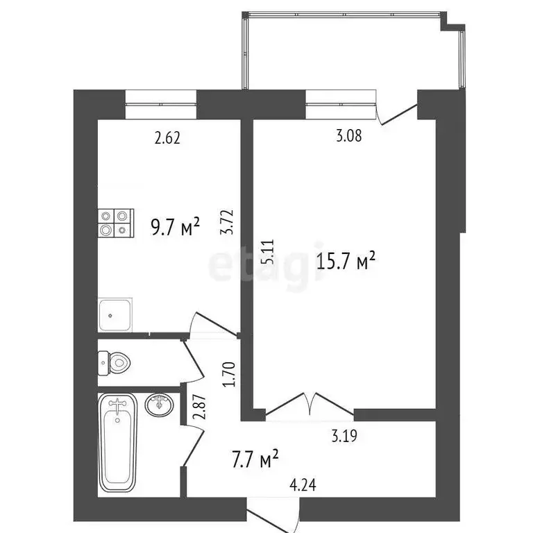 1-комнатная квартира: Тюмень, 6-й микрорайон, улица Валерии ... - Фото 1