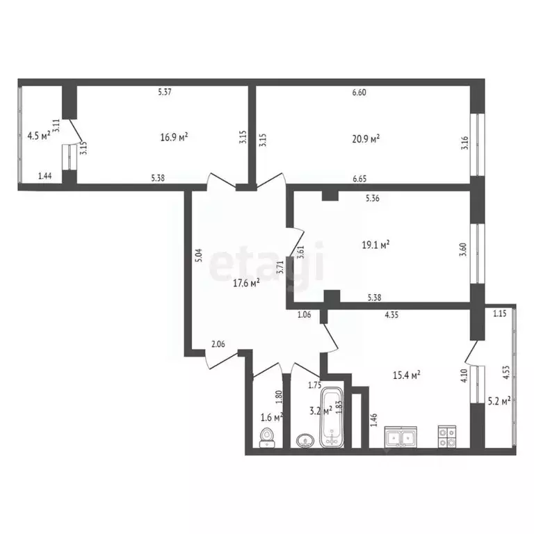 3-к кв. Башкортостан, Стерлитамак ул. Артема, 70 (94.7 м) - Фото 2