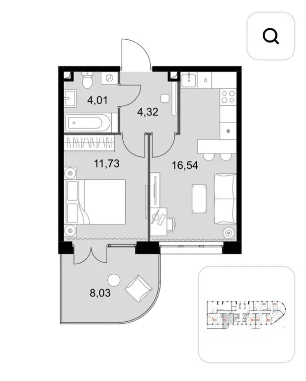 1-к кв. Москва № 3 кв-л, 6к1 (44.0 м) - Фото 1