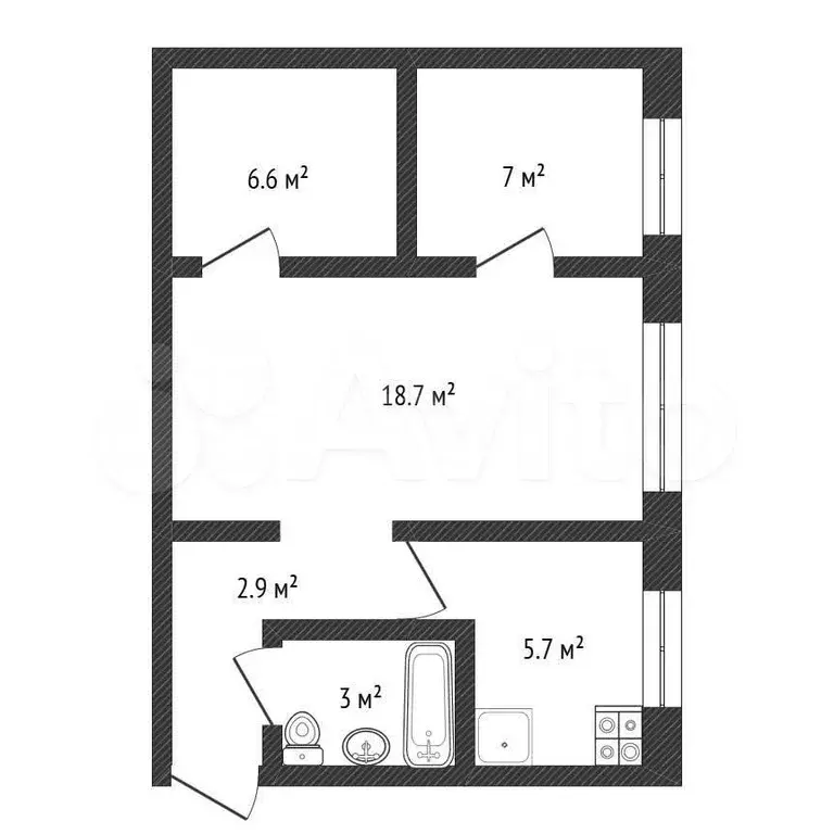 2-к. квартира, 44,5 м, 1/5 эт. - Фото 0