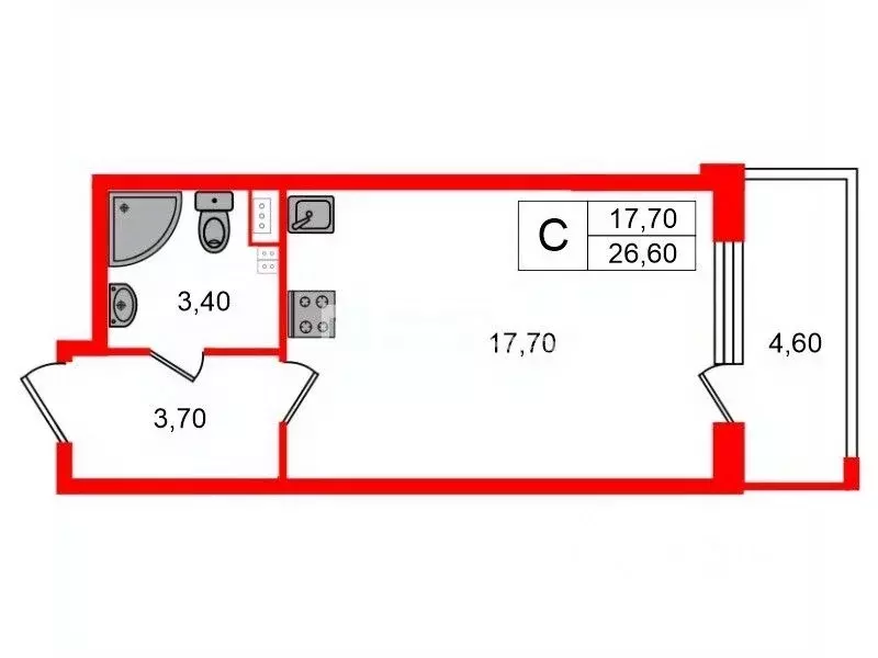 Студия Санкт-Петербург просп. Ветеранов, 214 (26.6 м) - Фото 2