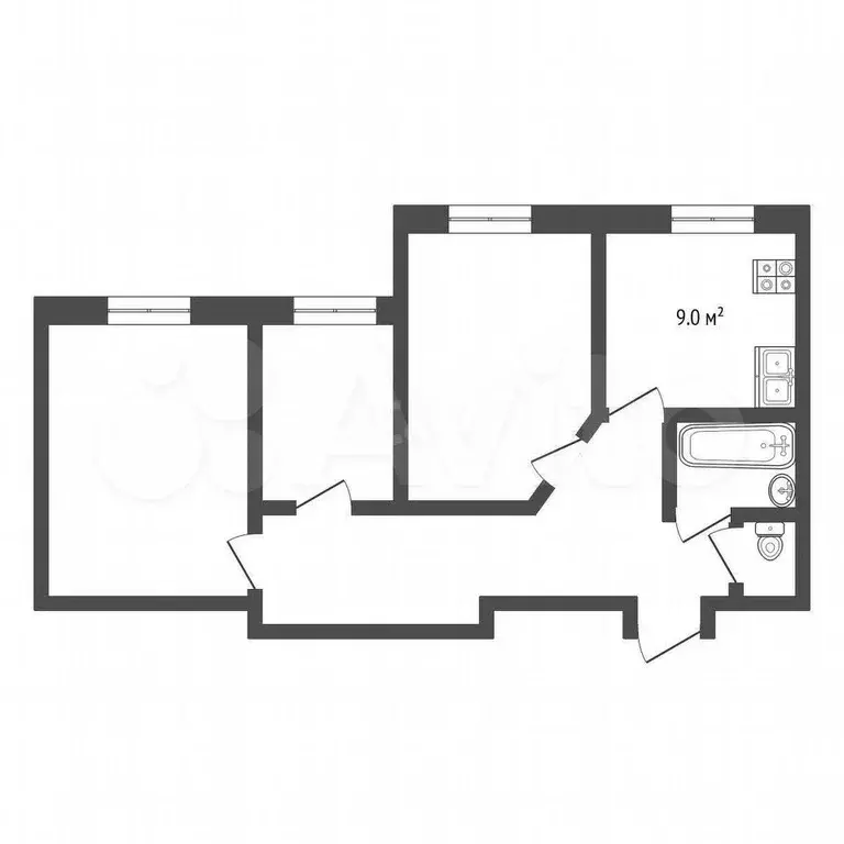 3-к. квартира, 58 м, 3/9 эт. - Фото 0