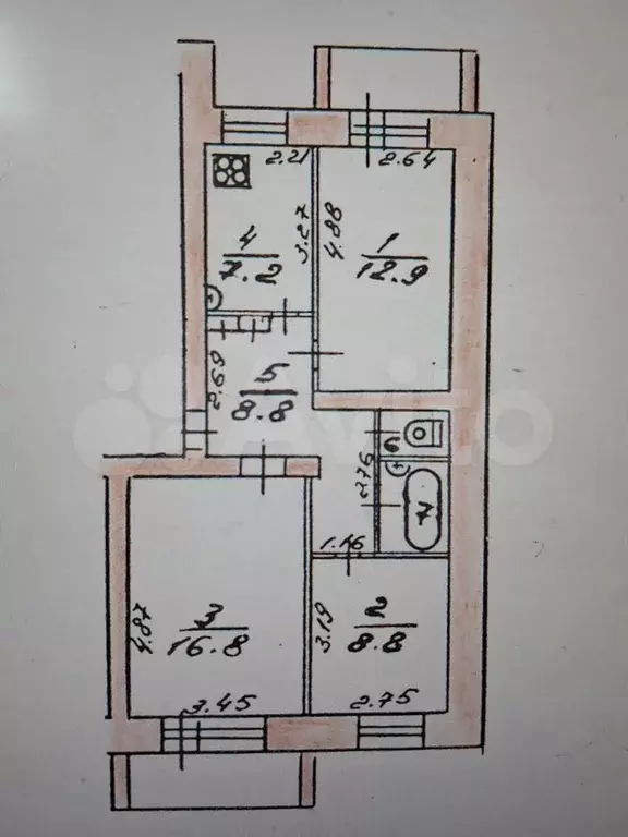 3-к. квартира, 61,9 м, 2/5 эт. - Фото 0