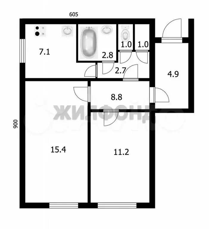 2-к. квартира, 49,9 м, 1/1 эт. - Фото 0