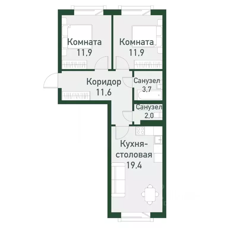 2-к кв. Челябинская область, Челябинский городской округ, пос. ... - Фото 1