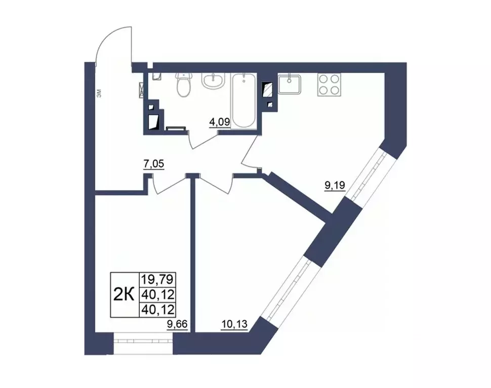 2-к кв. Башкортостан, Уфа Космос жилой комплекс, лит1 (40.49 м) - Фото 1