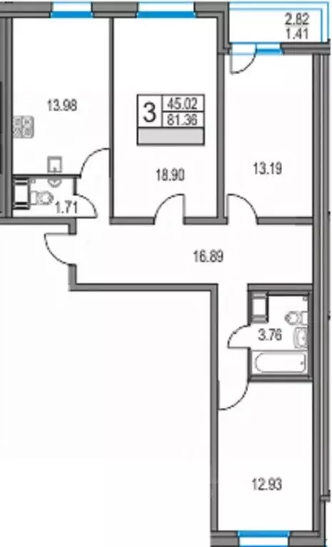 3-к кв. Санкт-Петербург Богатырский просп., 2А (82.77 м) - Фото 1