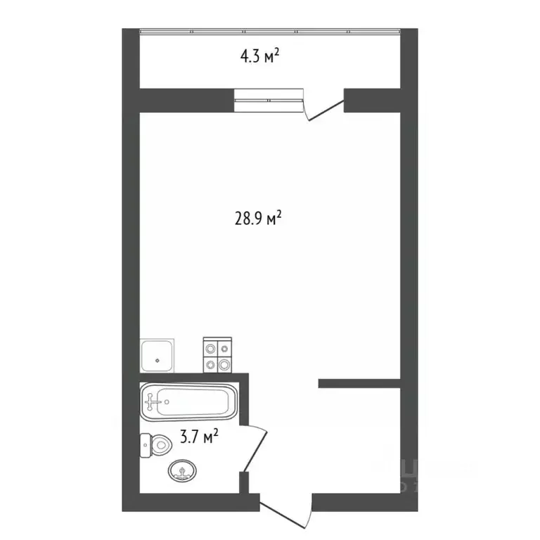 Студия Тюменская область, Тюмень Комбинатская ул., 54к2 (32.2 м) - Фото 1