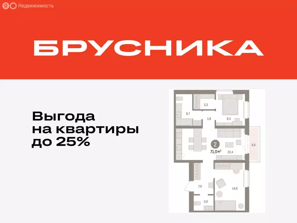2-комнатная квартира: Тюмень, жилой комплекс На Минской (71.02 м) - Фото 0