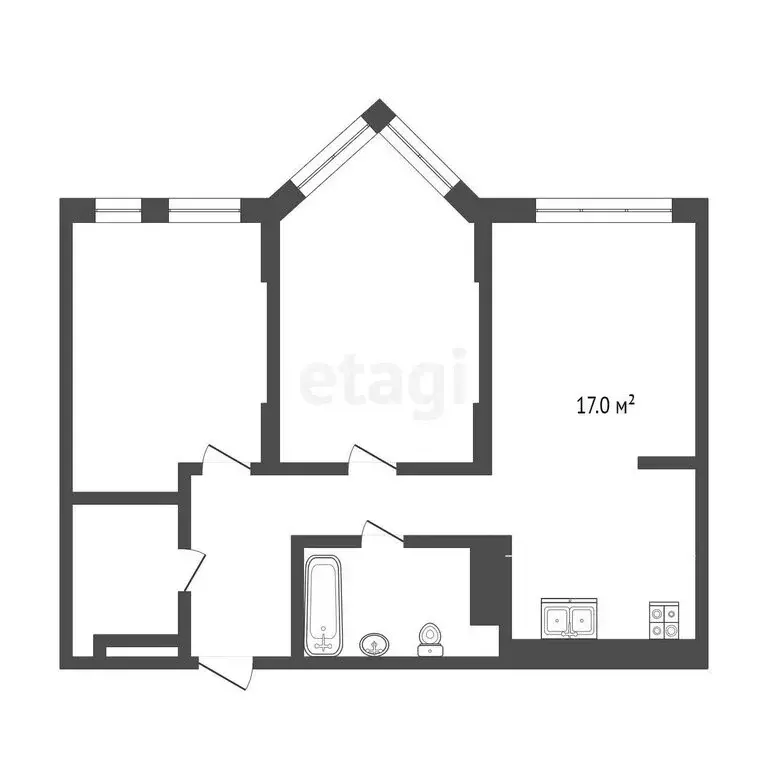 2-комнатная квартира: Тюмень, Краснооктябрьская улица, 14 (60 м) - Фото 1