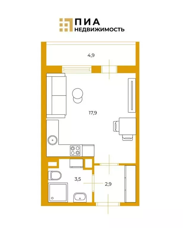 Квартира-студия: Санкт-Петербург, улица Владимира Пчелинцева, 3 (24.3 ... - Фото 1