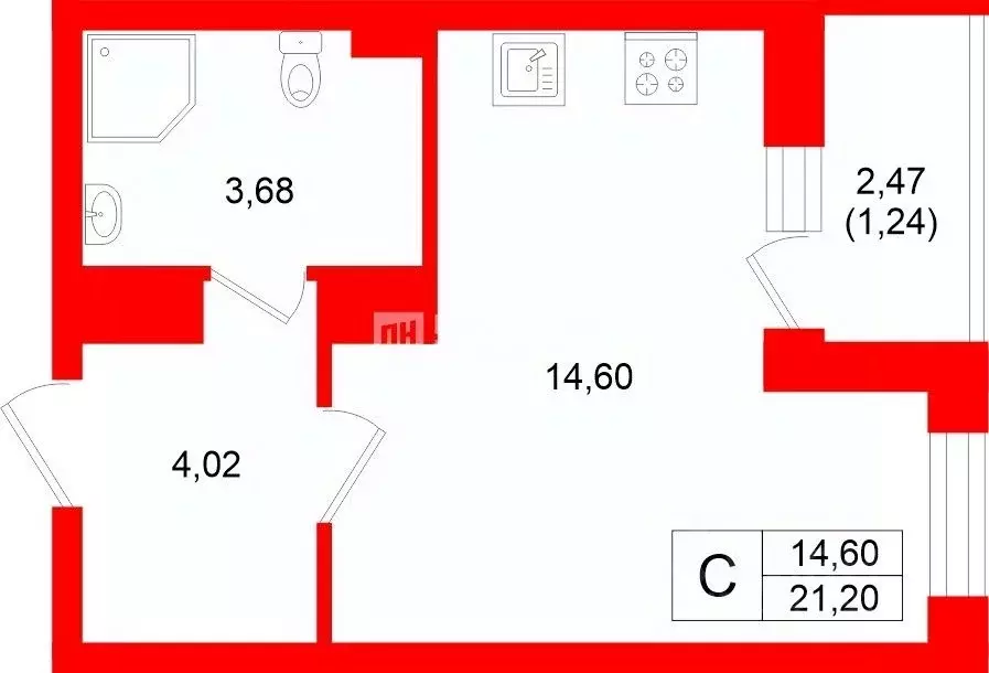 Студия Санкт-Петербург пос. Шушары, просп. Старорусский, 5к1 (21.2 м) - Фото 2