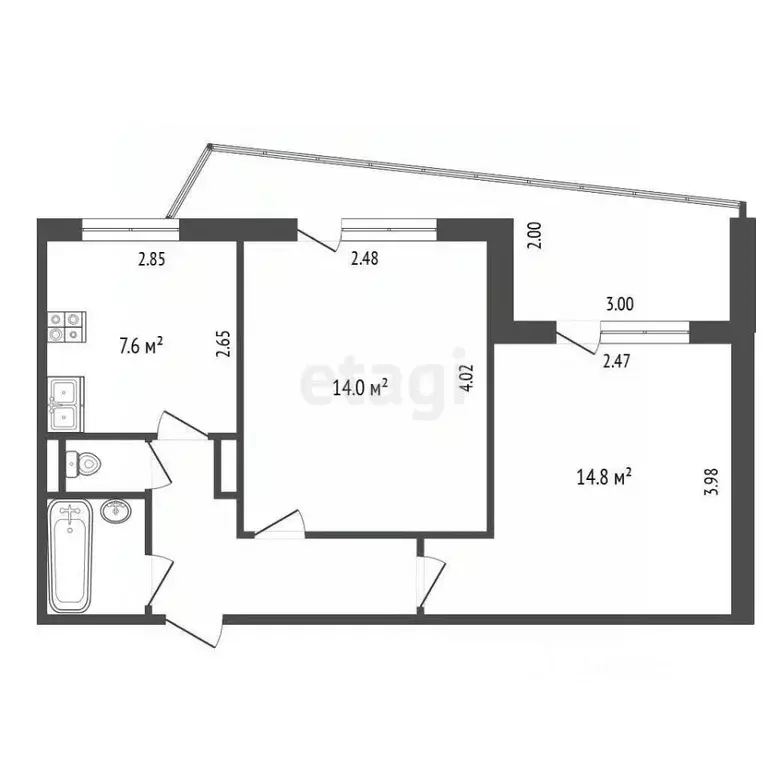 2-к кв. Омская область, Омск Сибирский просп., 18 (48.0 м) - Фото 1
