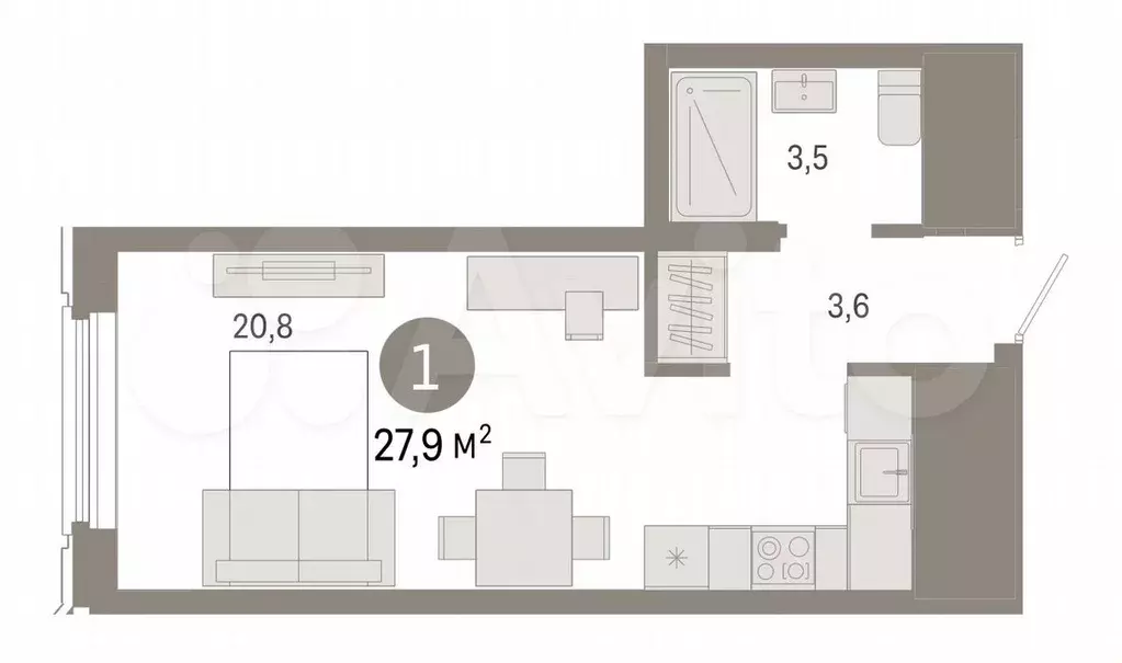 Квартира-студия, 27,9 м, 7/24 эт. - Фото 0