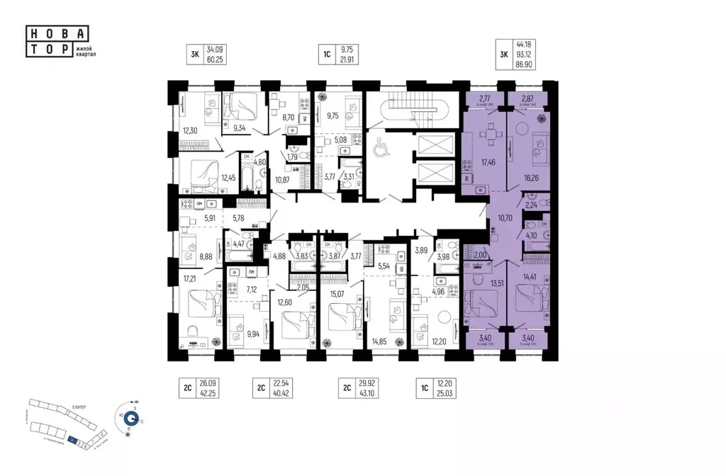 3-к кв. Башкортостан, Уфа Глумилино-1 мкр, Новатор жилой комплекс ... - Фото 2