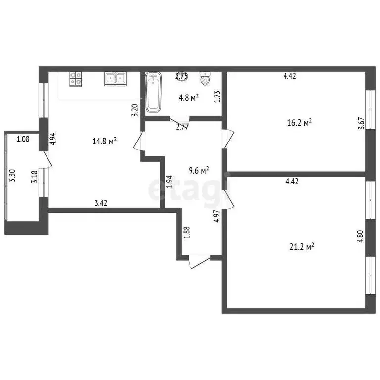 2-комнатная квартира: Череповец, Городецкая улица, 4 (68 м) - Фото 1