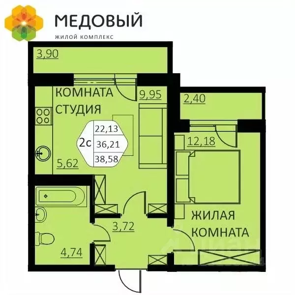 2-к кв. Пермский край, д. Кондратово ул. Г.Н. Нифантова, 4А (36.0 м) - Фото 0