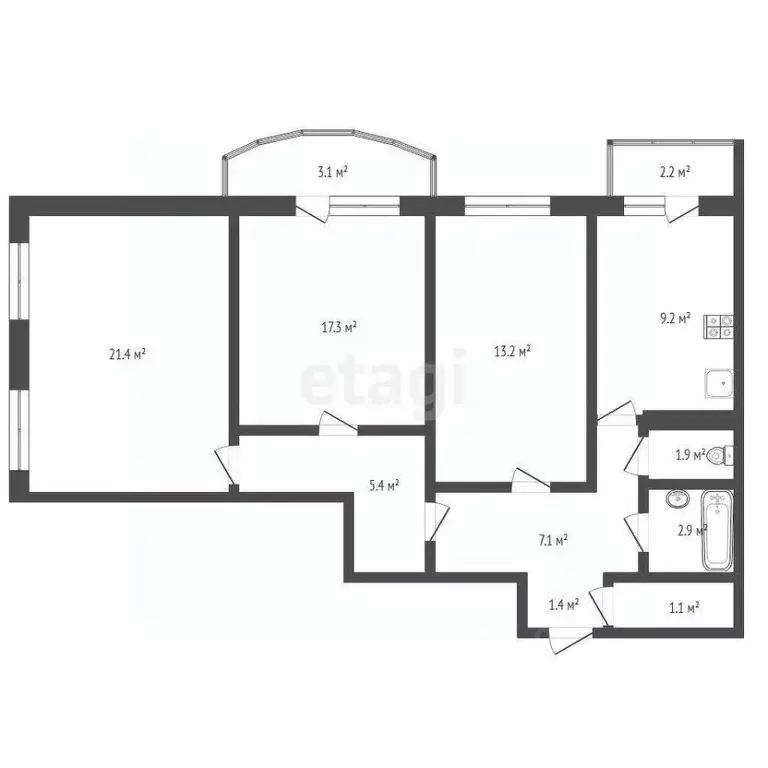 3-к кв. Тюменская область, Тюмень ул. Героев Космоса, 23 (72.9 м) - Фото 1