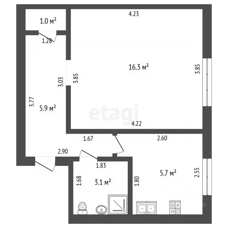1-к кв. Башкортостан, Стерлитамак ул. Николаева, 4 (32.0 м) - Фото 1