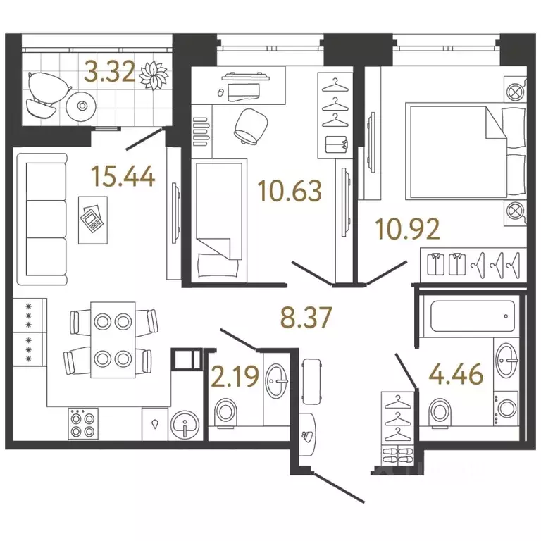 2-к кв. Санкт-Петербург Ультра Сити 3.0 жилой комплекс (52.01 м) - Фото 1