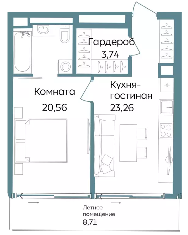 2-к квартира, 56.27 м - Фото 0