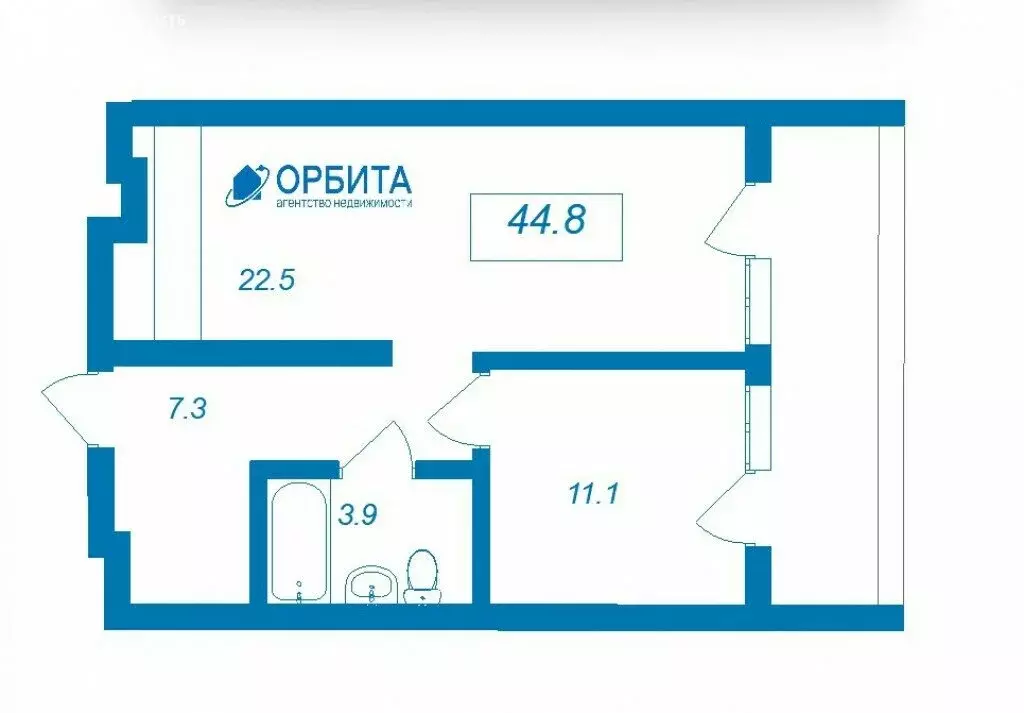 1-комнатная квартира: Тюмень, Линейная улица, 23 (44.4 м) - Фото 0