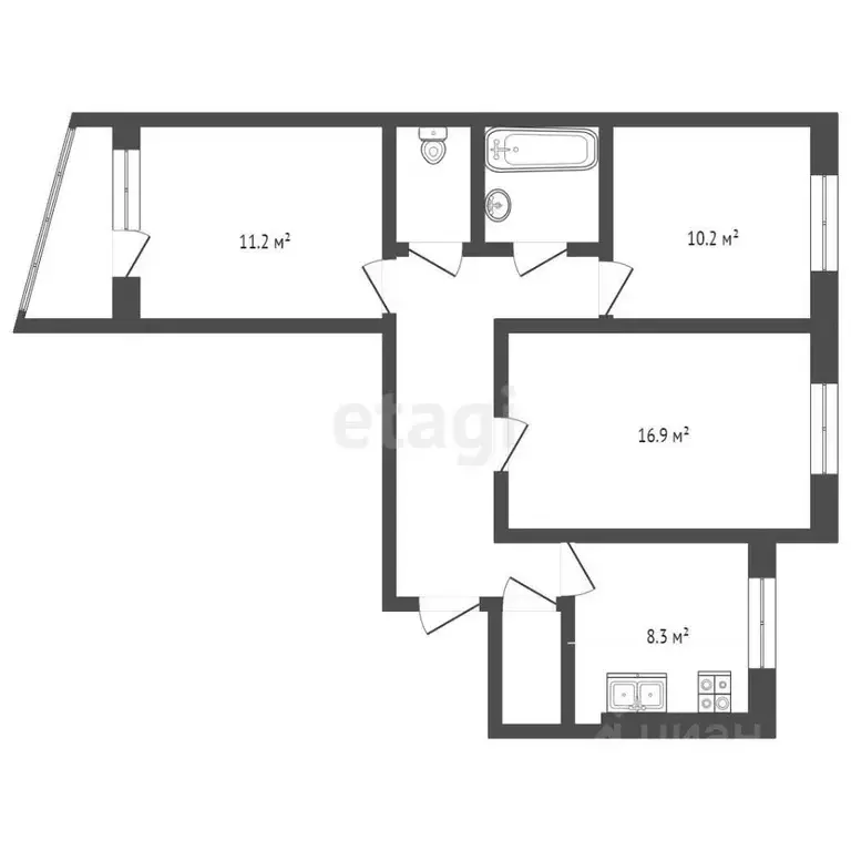 3-к кв. Омская область, Омск просп. Космический, 109 (65.0 м) - Фото 1