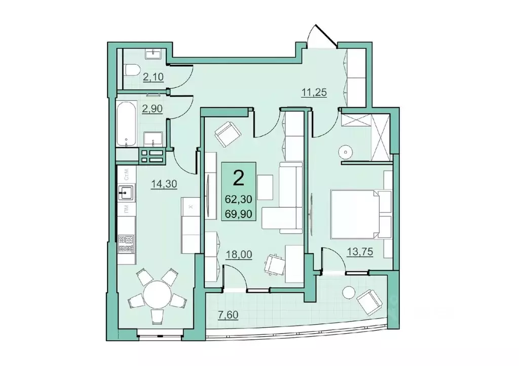 2-к кв. Саратовская область, Балаково Комсомольская ул., 65 (62.3 м) - Фото 0