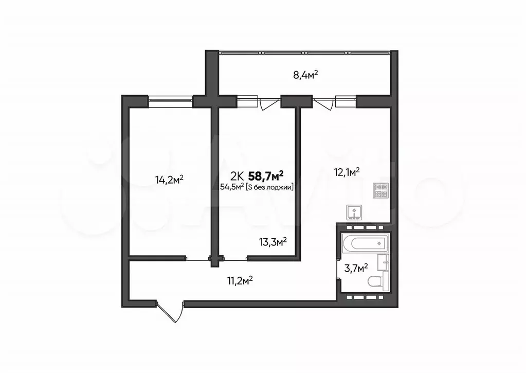 2-к. квартира, 58,7 м, 7/8 эт. - Фото 1