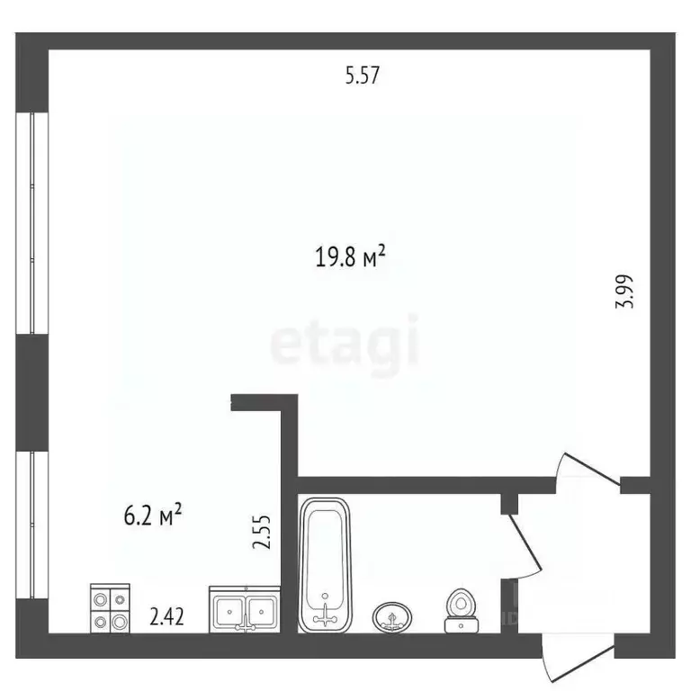 Студия Омская область, Омск бул. Победы, 4 (30.7 м) - Фото 1