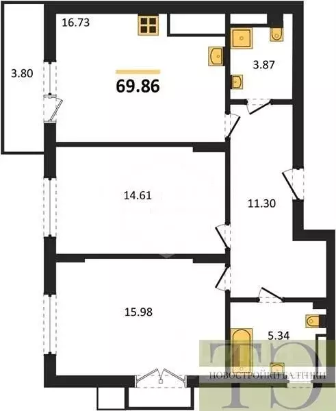 2-к кв. Калининградская область, Гурьевский муниципальный округ, пос. ... - Фото 1