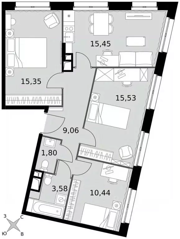 3-к кв. Москва № 3 кв-л, 6к2 (71.21 м) - Фото 1