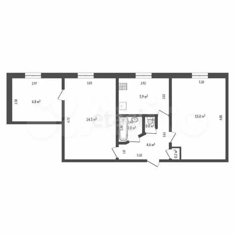 3-к. квартира, 49,6 м, 2/2 эт. - Фото 0